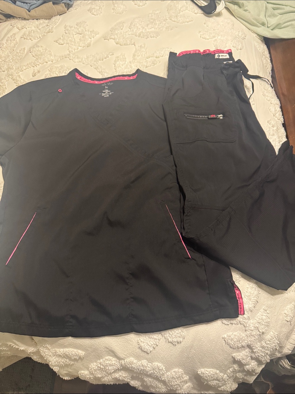 Koi lite Women's Black Scrub Pants with Pink Trim